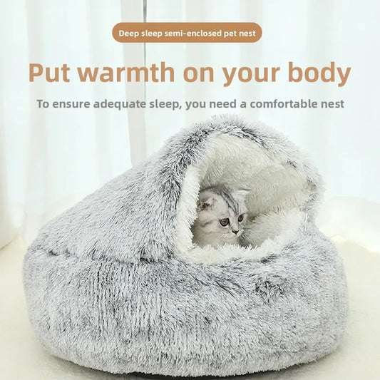 Semi-Enclosed Cozy Pet Bed for Cats & Dogs - Cotton Washable Shell