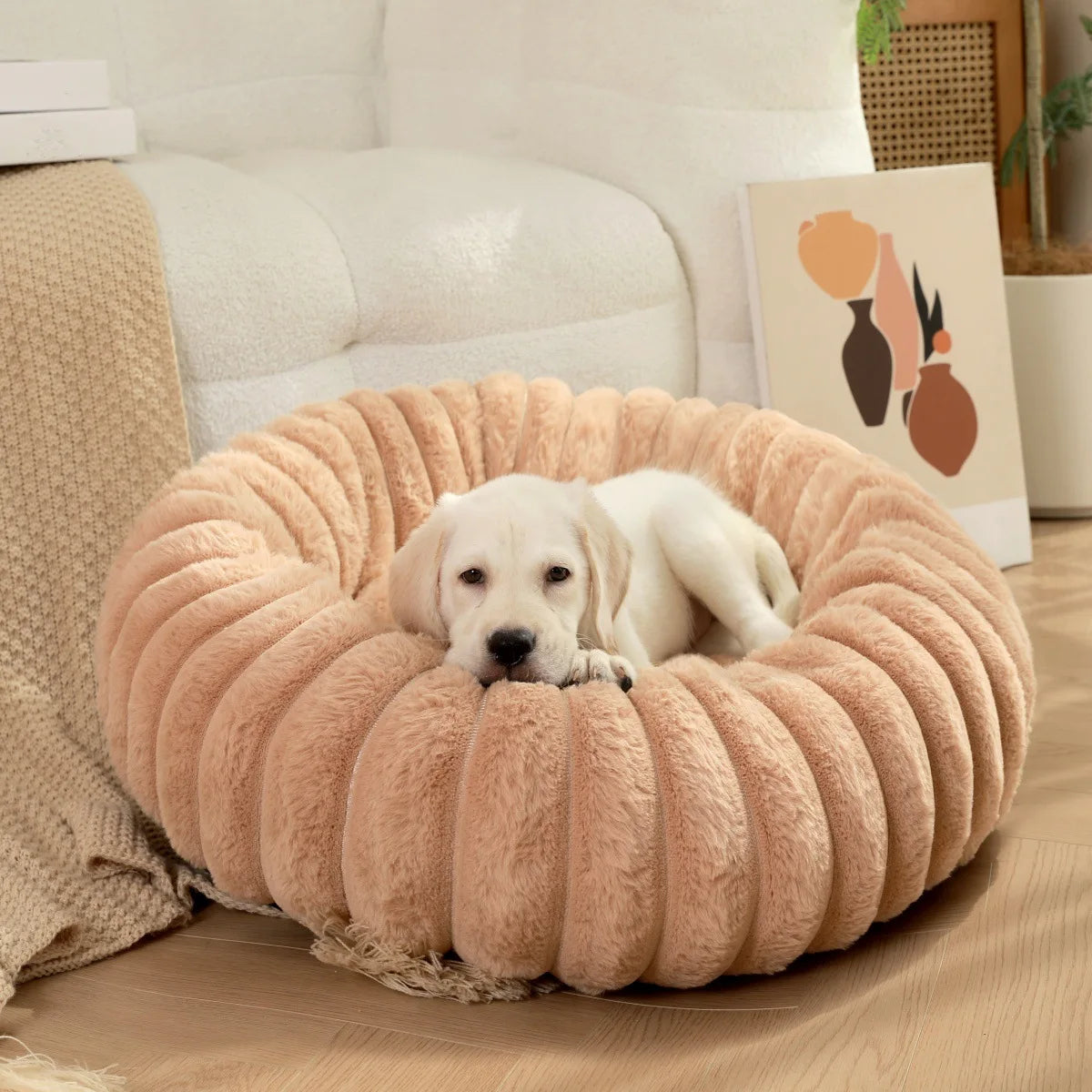 All-Season Round Pet Bed for Large Dogs & Cats - Washable Cozy Sofa