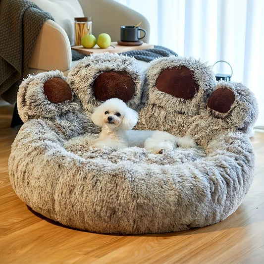 Bear Paw Pet Bed for Dogs & Cats - Cozy Washable Fluffy Cushion