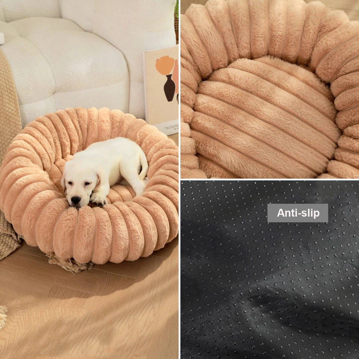 All-Season Round Pet Bed for Large Dogs & Cats - Washable Cozy Sofa