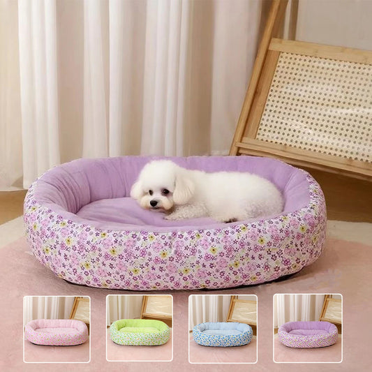 Floral All-Season Pet Bed for French Bulldog & Chihuahua - Soft Washable