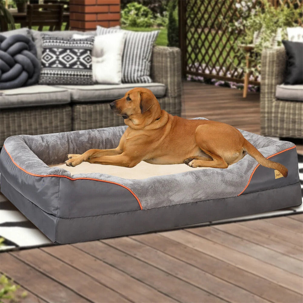 Jumbo Orthopedic Memory Foam Dog Bed - Waterproof Elevated Sofa with Bolster