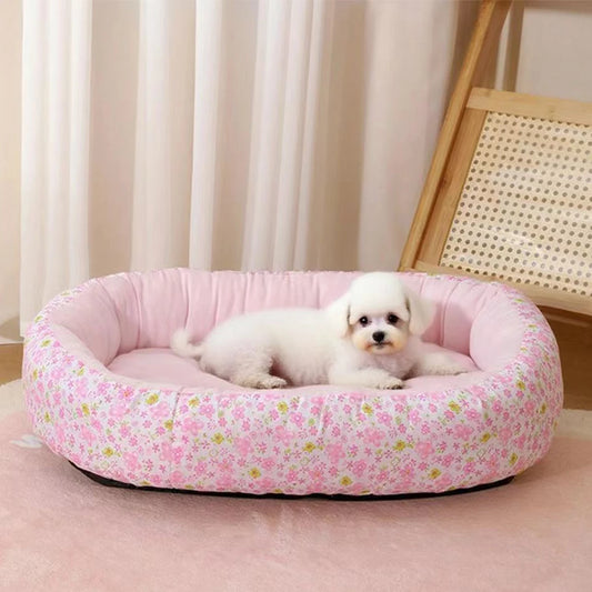 Floral All-Season Pet Bed for French Bulldog & Chihuahua - Soft Washable