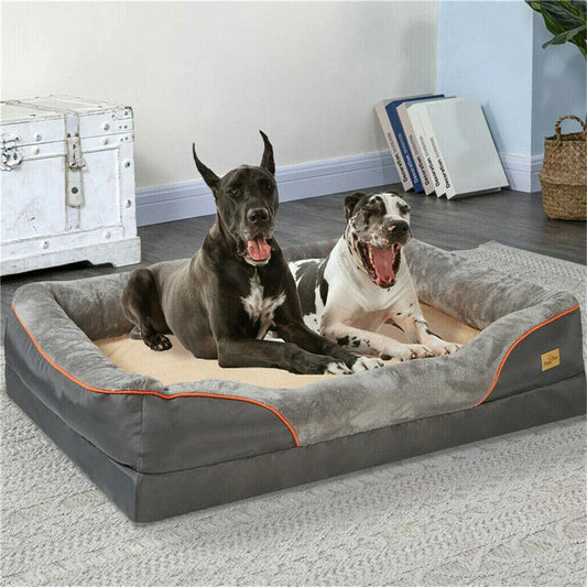 Jumbo Orthopedic Memory Foam Dog Bed - Waterproof Elevated Sofa with Bolster