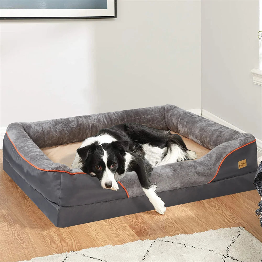 Jumbo Orthopedic Memory Foam Dog Bed - Waterproof Elevated Sofa with Bolster