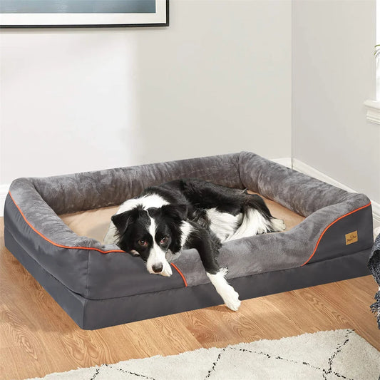 Jumbo Orthopedic Memory Foam Dog Bed - Waterproof Elevated Sofa with Bolster