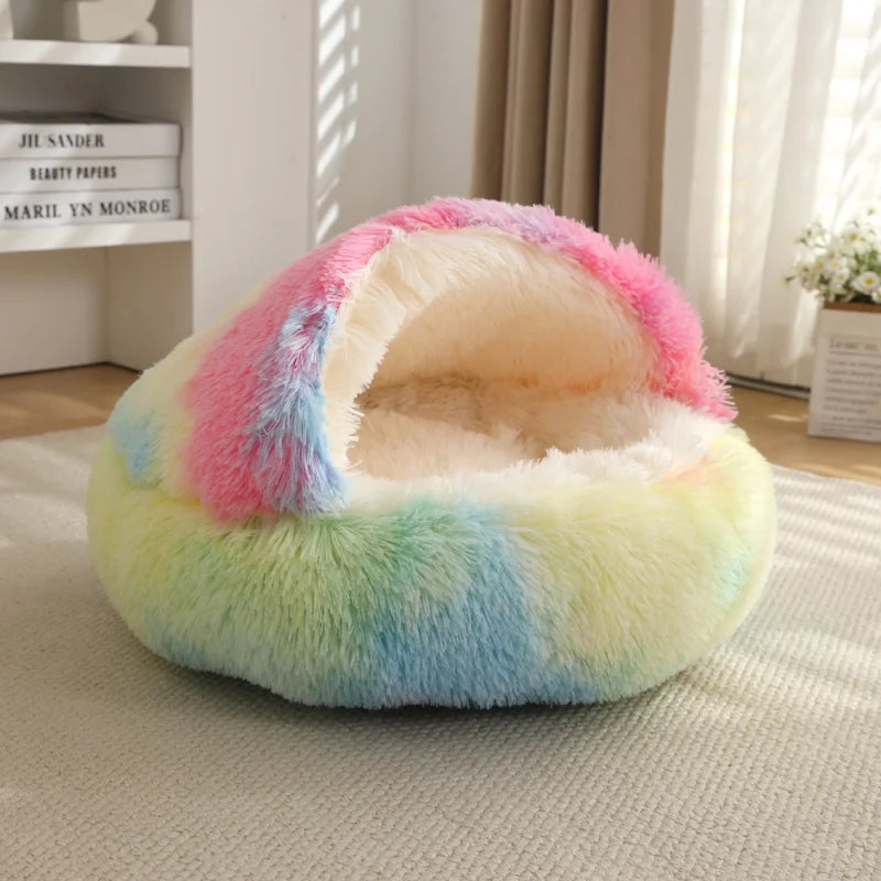 Semi-Enclosed Cozy Pet Bed for Cats & Dogs - Cotton Washable Shell